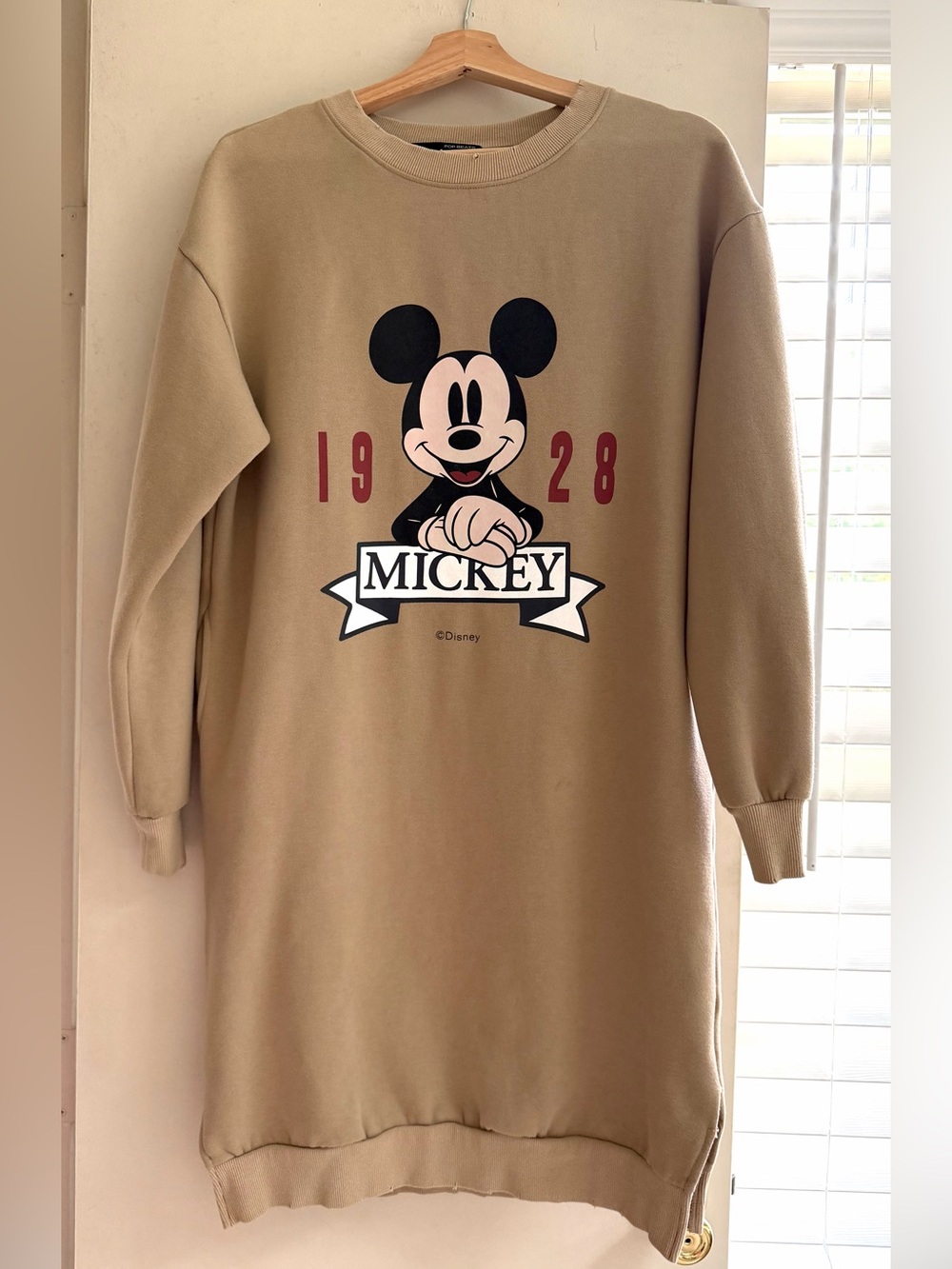 Disney Beige Mickey Sweatshirt Dress with Black & Red Graphic